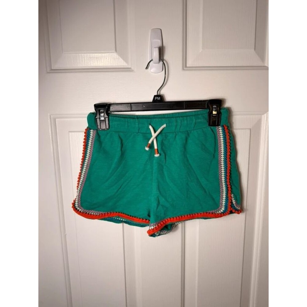 Mini Boden Girls Green Pom Crochet Trim Drawstring Sweat Shorts Size 12Y
